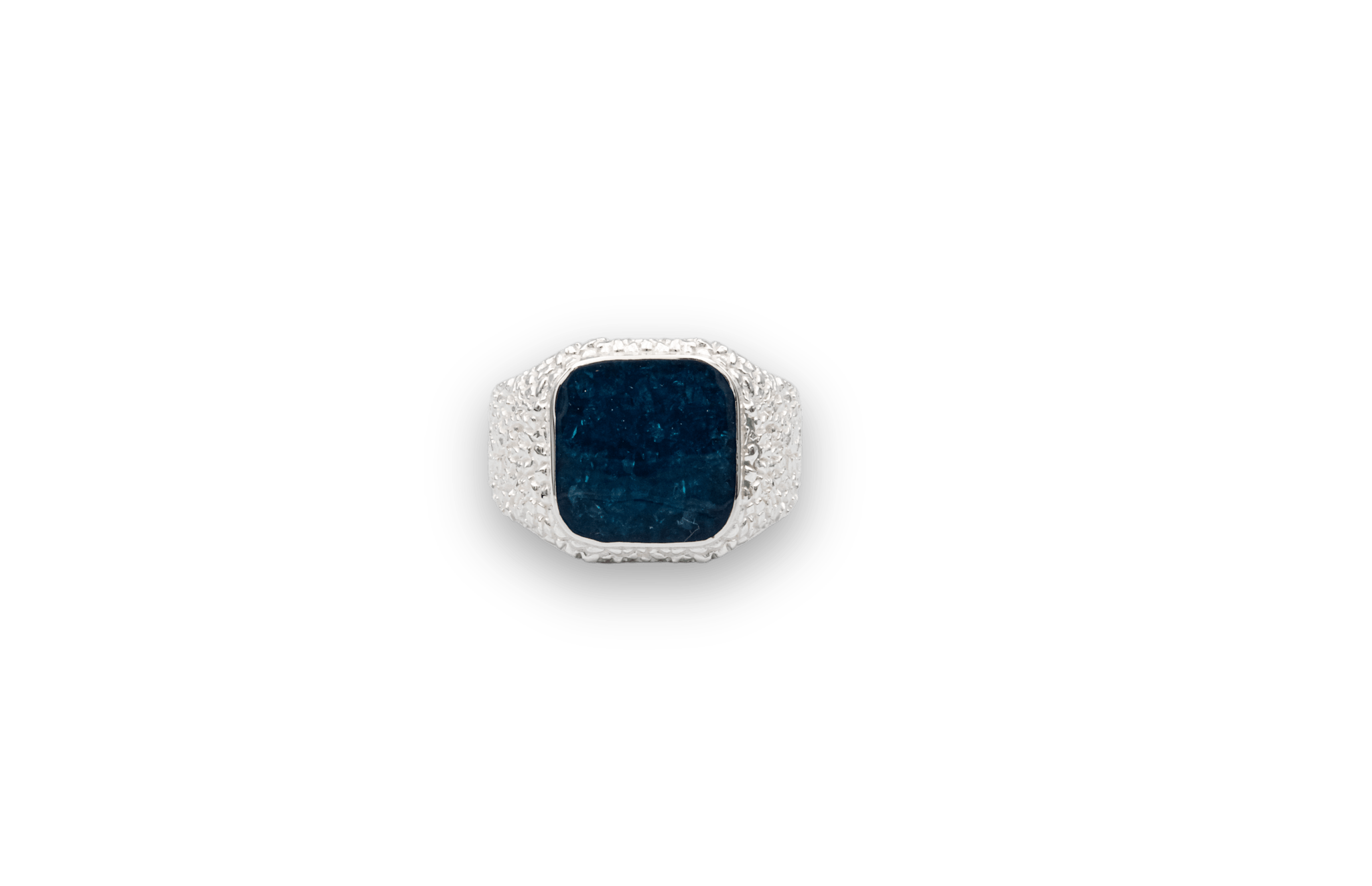 IX Crunchy Cushion Blue Enamel Ring Silver