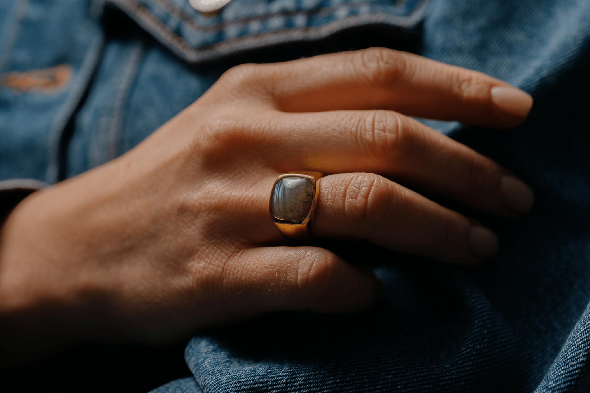 IX Cushion Signet Ring Labradorite