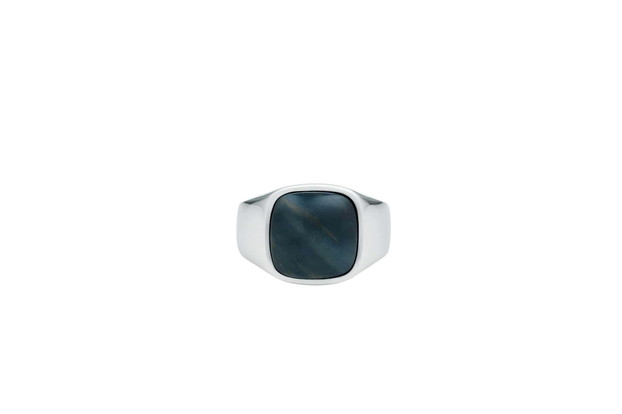 IX Cushion Signet Ring Hawks Eye Silver